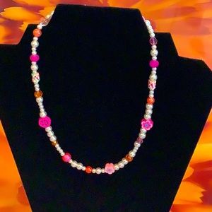 Pearl necklace with colorful crystals